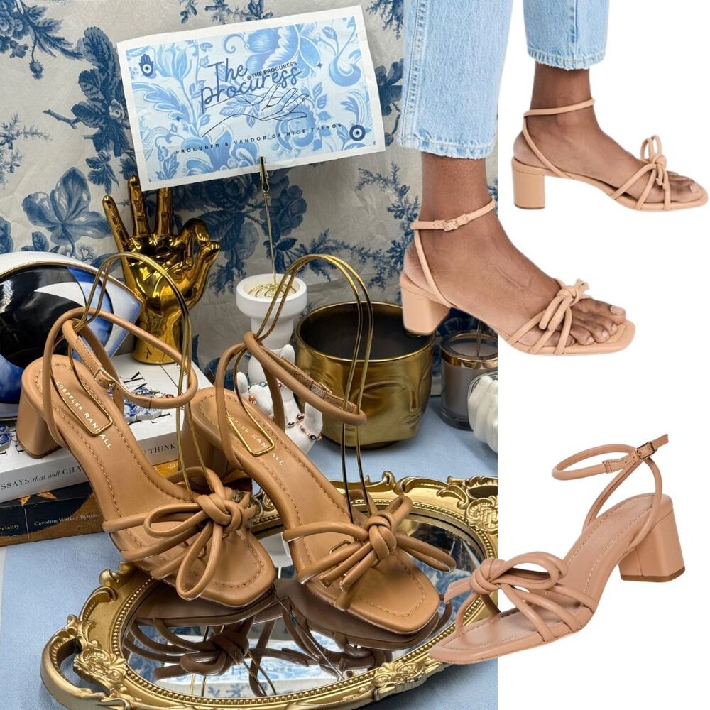 🆕 LOEFFLER RANDALL 🧿 NWOB Mikel Leather Bow Heel Sandal, Dune Leather - Sz 7